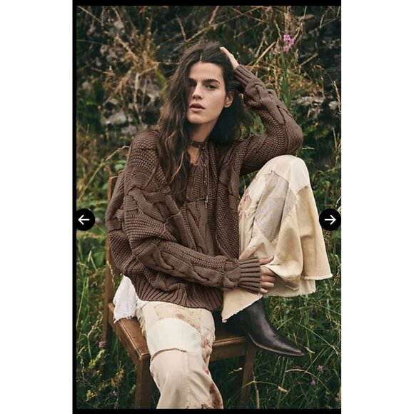 NWT! Free People We The Free In A Daze Pullover Sweater Size XL Cable Knit Brown - Picture 1 of 11